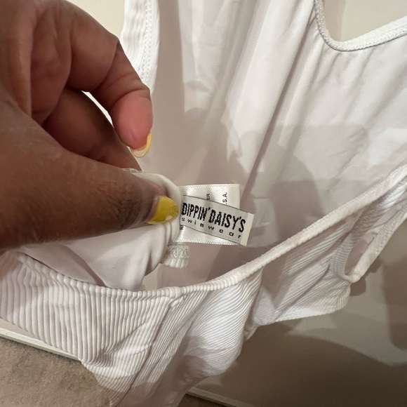 New White Ribbed Fabric One Piece Swimsuit, Sz 3x - Picture 5 of 5